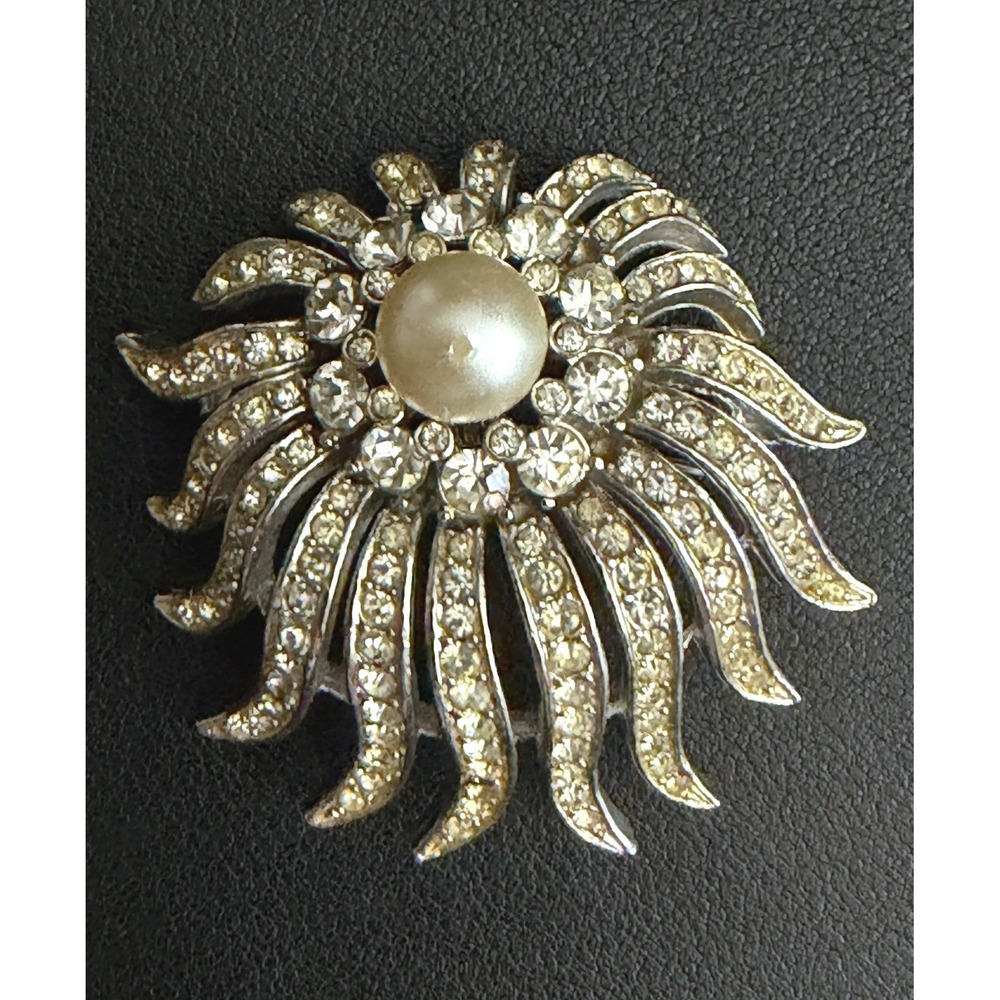 Vintage ART Rhinestone Brooch Arthur Pepper Silver Tone